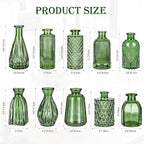 Glass Bud Vases Set of 10, Peacock Green Small Flower Vase in Bulk for Centerpieces, Mini Vintage Vases for Rustic Wedding Vintage Home Table Decor