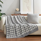 Snuggle Sac Houndstooth Throw Blanket for Couch, Reversible Super Soft Warm Blankets Cozy Knit Fuzzy Plush Lightweight Throws for Sofa, Bed, Camping, Grey,50x60 inches