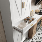 71 "Farmhouse Metal Filing Cabinet with a Drawer and 4 Adjustable Shelves, with 4 Large barn Door White Kitchen Cabinets, Metal Food Cabinets for Home, Kitchen, Dining/Living Room (White)