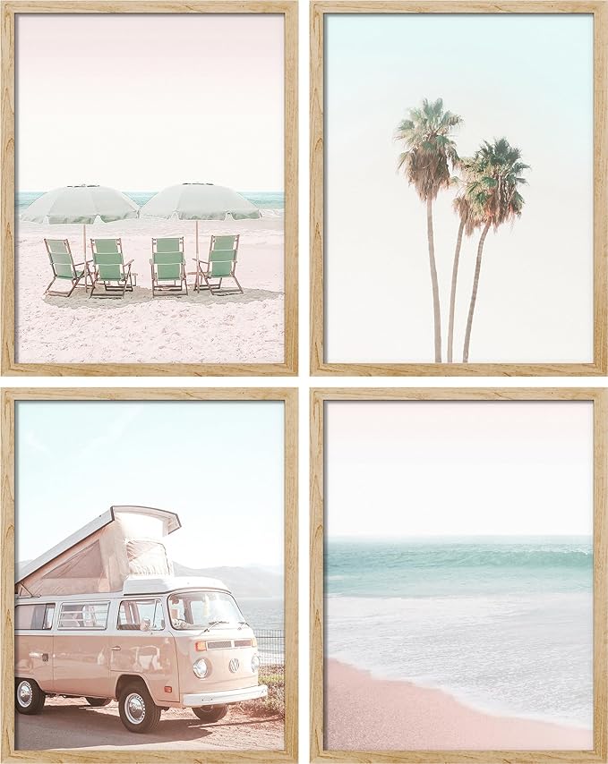 SIGNWIN Adhesive Canvas Poster Collage Print Gallery Set 1980s Retro Miami Beach Landscape Nature Wilderness for Living Room, Bedroom, Office - 11"x14"x4