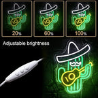 WLHOPE Cactus Neon Sign Cowboy Hat LED Signs Green Led Neon Signs for Wall Decor, Guitar Cactus Neon Led Signs USB Anime Neon Light for Bedroom Game Room Kids Room Home Bar Party Shop Gift