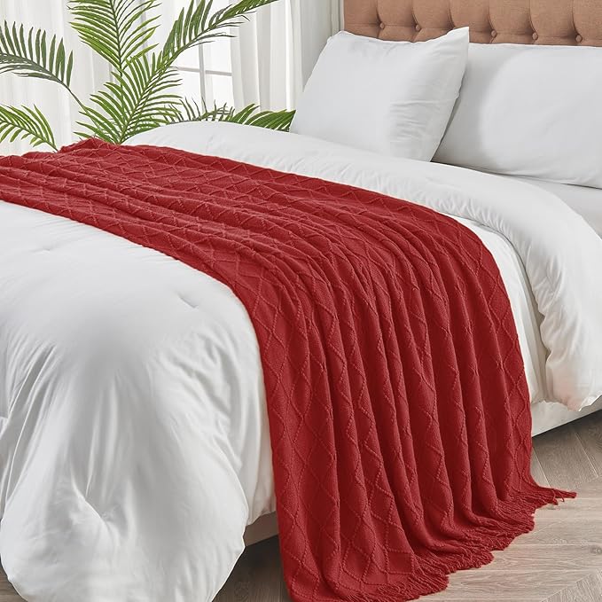 inhand Knitted Throw Blanket for Couch and Bed, Soft Living Room Home Decor Knitted Blanket with Tassel, Outdoor Lightweight Breathable Summer Blanket, Farmhouse Warm Woven Decorative, 50"x60"