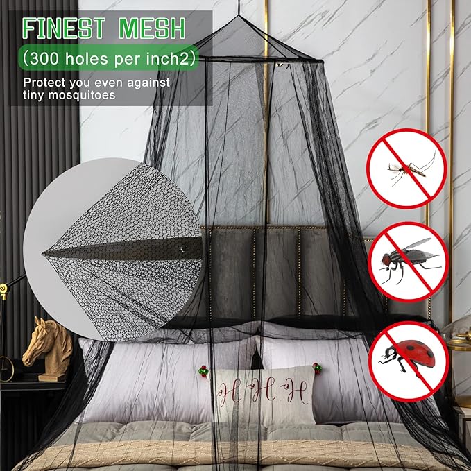 VISATOR Mosquito Net Bed Canopy for Girls,King Canopy Bed Curtains Queen Size from Ceiling,Dome Mosquito Netting Bed Tent Twin Girls Canopy Bed Decor for Baby Crib,Kid Bed and Adult Beds (Black)