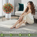 Lewondr Artificial Red Flowers Boxwood Topiary Ball with LED Lights,23.6'' Artificial Shrub Bushes with Ground Spike,UV Resistant Faux Greenery Shrubs,Fake Plants for Indoor Outdoor Garden Patio Decor