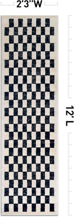 Rugshop Black and White Checkered Area Rug – High-Contrast Grid Pattern Carpet for Living Room, Bedroom, or Dorm – Trendy Contemporary Soft Floor Décor 2' 3" x 12' Runner Black
