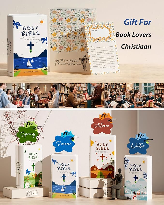 Bible Blessings Summer Flower Vase - Modern Ceramic Book-Shaped Vase for Flowers - Christian Desk Decor for Prayer Room, Dining Table, Coffee Table, Entryway Console, Religious Gifts(Blue Summer, XL)