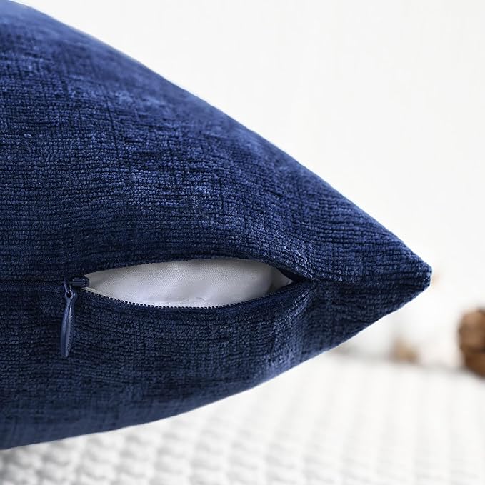 CaliTime Throw Pillow Covers Decorative 16 X 26 Inches Pack of 2 Cozy Chenille Cushion Cases for Couch Sofa Bed Living Room Home Navy Blue