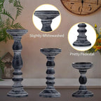 Candle Holder for Pillar Candles: Romadedi Set of 3 Decorative Wood Candlestick Holders, Rustic Wooden Candle Stand for Fireplace Mantle End Table Shelf in Farmhouse Style, Black 6”, 8.3”, 12”