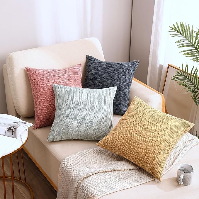 Sage Green Pillow Covers 18x18 Boho Throw Pillow Covers Set of 2 Decorative Pillow Shams Stone Washed Cotton Pillowcase for Couch Sofa Chair Bed Car