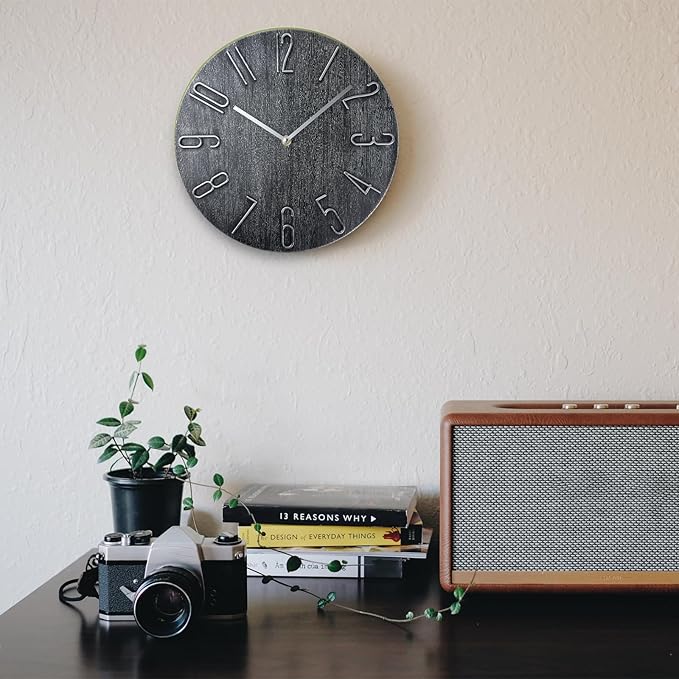 Wall Clock, Silent Clock, Wall Clocks Battery Operated， 12 inch Modern Wall Clock, Suitable for Offices, Living Rooms, Kitchens, Homes, Schools (Gray Without Second Hand)