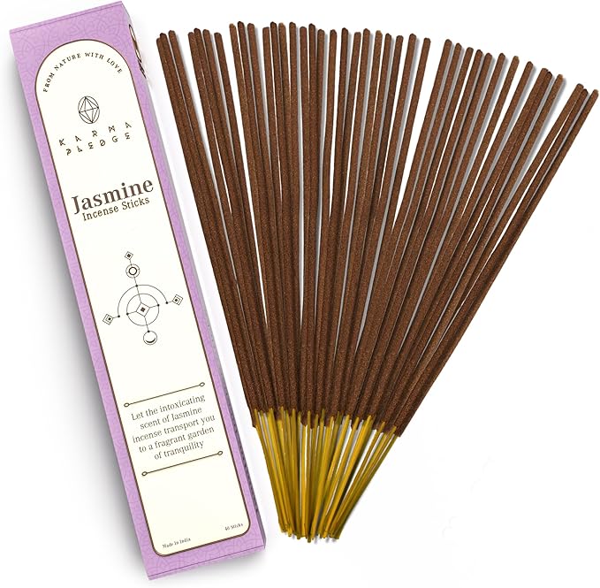 Jasmine Incense Sticks, Organic Hand Dipped Incense, Natural Herbs & Aromatic Ingredients, Contain 40 Sticks Inside, Burn Time 45-60 Min, Spiritual Gifts, Incense by Karma Pledge