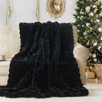 Lotus Karen Faux Fur Throw Blanket Black - Big Bubble Rabbit Fluff Blanket for Couch, Small Fluffy Fuzzy Cozy Blanket, Thick Furry Plush Shaggy Blankets, 50x60 Inches
