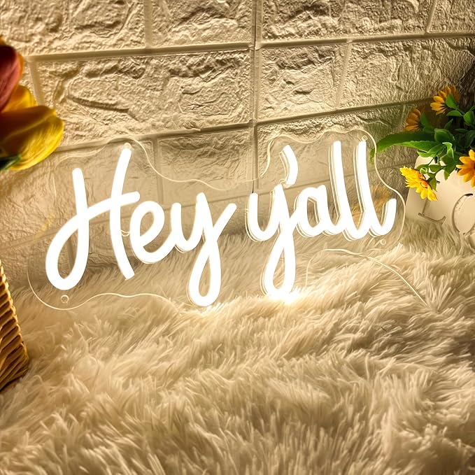 HDJSIGN Hey y'all Neon Sign for Wall Decor Home Decor Neon Light USB Powered LED Light Up Signs Room Decor Aesthetic Bar Pub Club Hotel Beauty Birthday Gift (15.74x7.44")