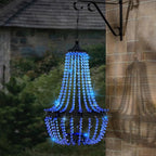 Hanging Solar Chandelier Outdoor, 30 Blue Lights Acrylic Clear Beaded Chandelier with S Hooks Modern Lantern for Garden Yard Patio Gazebo Decorations, 28”H