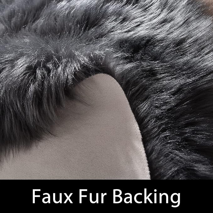 Latepis Dark Grey Faux Sheepskin Fur 2x8 Runner Rug for Hallway Non-Slip Furry Rug for Living Room Carpet for Home Decor Rectangle