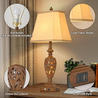 29.5"H Touch Control Traditional Table Lamp with Dual USB Ports, Set of 2, 3-Way Dimmable Hollow Out Leafwork Bronze Wood Finish Vintage Bedside Nightstand Desk Lamps for Living Room,Bedroom