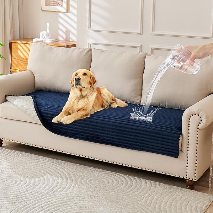 HAOMAIJIA Waterproof Couch Cover for Dogs Washable,Faux Fur Pet Couch Covers for Sofa,Soft Dog Bed Cover Non-Slip Couch Covers for 3 Cushion Couch Sofa Pet Friendly (Navy Blue, 35" x 82" 1 Pack)