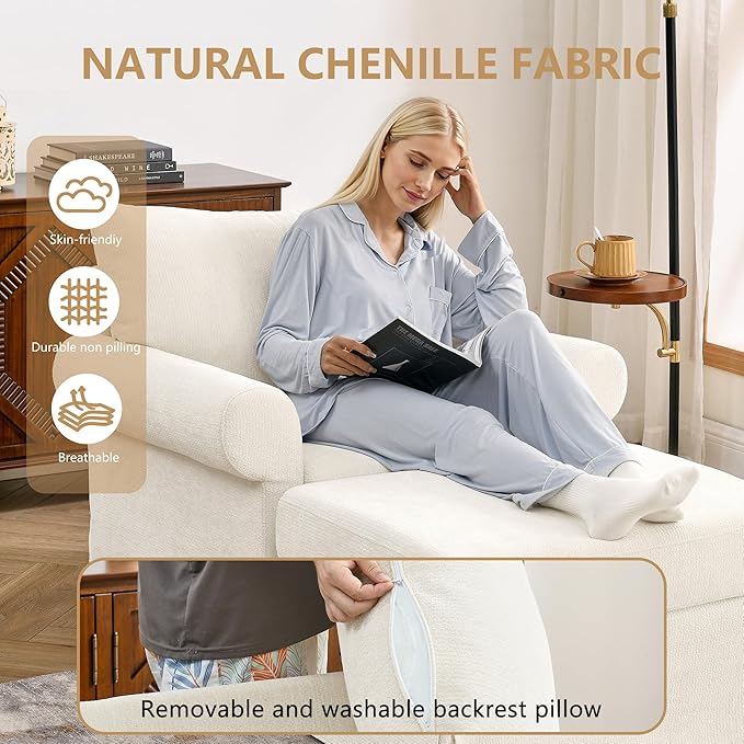 35.82” Accent Chair with Ottoman Upholstered Living Room Chairs for Reading Chair with Chaise Lounge Chairs Indoor, Comfortable Armchair for Bedroom (Beige, 35.82")