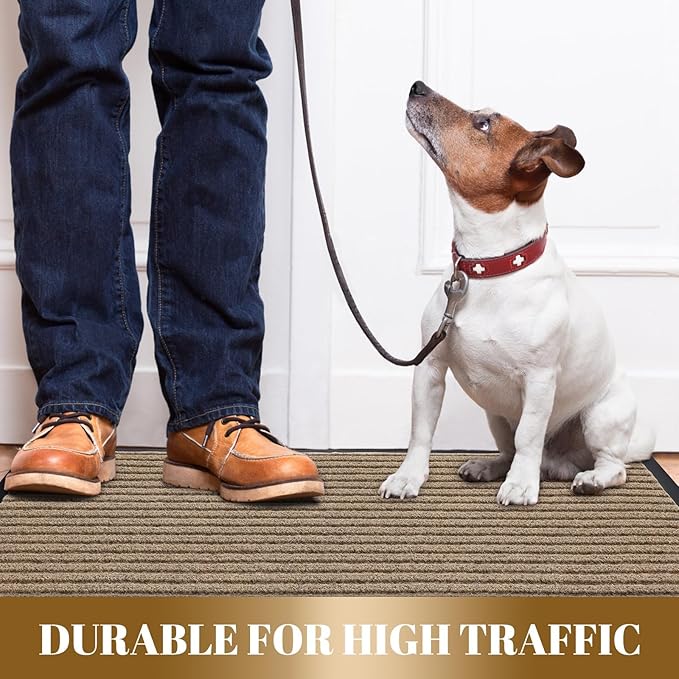 Yimobra Front Door Mat Outdoor Indoor Entrance, 100% Waterproof All-Season All Weather Doormat, Welcome Matt Outside Entry, Non Slip, Low Profile, Heavy Duty Patio Porch Floor Mats,29.5 x 17,Khaki