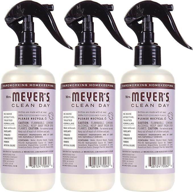 MRS. MEYER'S CLEAN DAY Lavender Air Freshener Spray for Bathrooms, Aromatherapeutic Homekeeping with Essential Oils, Non-Aerosol, Garden-Inspired Scent, 8 fl oz (Pack of 3)