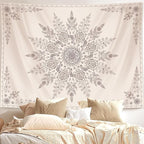 Lunerfex Boho Floral Tapestry Mandala Wall Tapestry, Cute Tapestries for Bedroom Beige Flower Tapestries Wall Hanging for Bedroom Living Room Decor Beige-2 70"x90"
