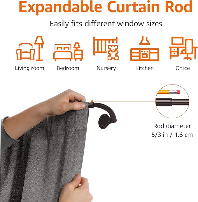 Amazon Basics Room Darkening Blackout Curtain Rod - 28" to 48", Dark Bronze (Espresso)