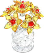 Yellow Glass Flower Bouquet Collectible Figurines Crystal Flower Ornament Wedding Anniversary for Women Wife