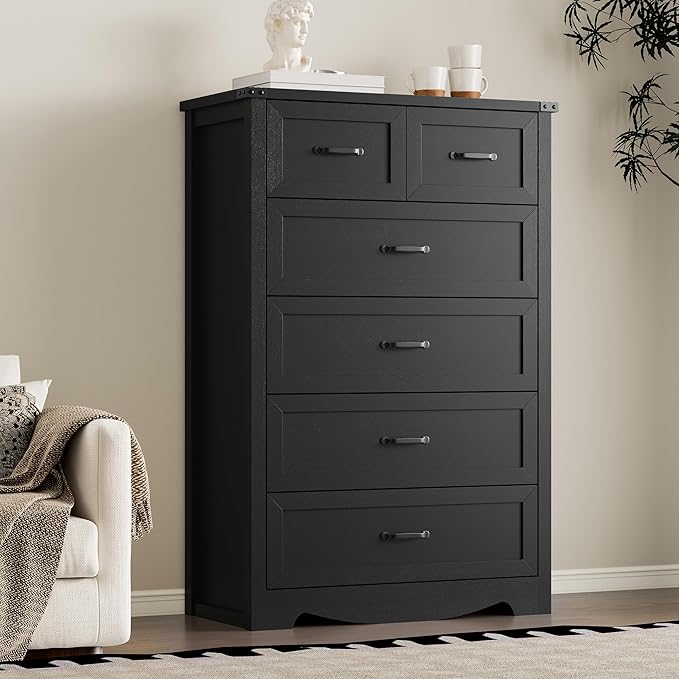 Tall 6-Drawer Dresser for Bedroom, Modern Wooden Chest of Drawers with Metal Handles, Anti-Tipping Design, Sturdy and Stable Storage Organizer for Living Room, Entryway, Home Office