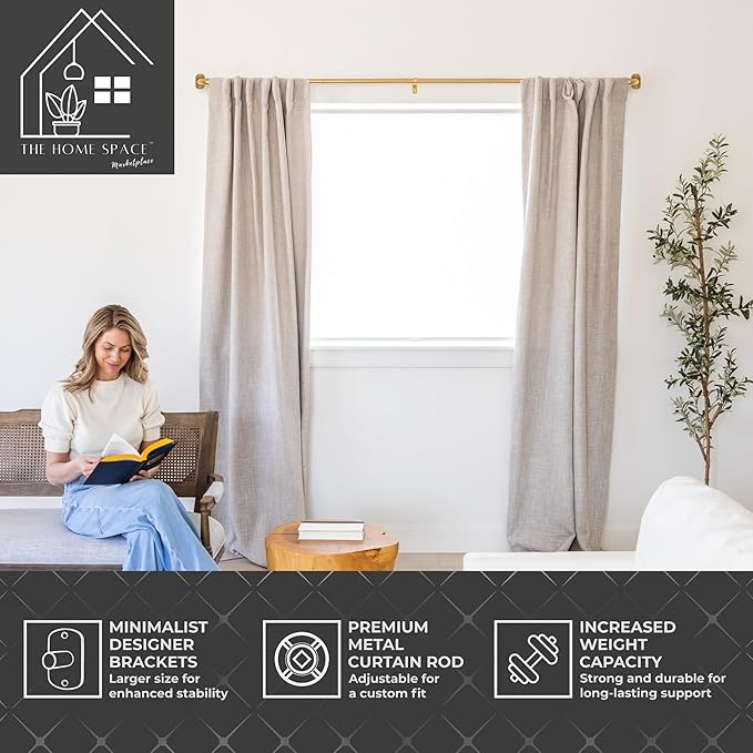 Blackout Curtain Rod Wrap Around Design - Adjustable 66-120 Inches - Wall/Ceiling Mount - Heavy Duty Metal - Room Darkening French Return Drapery Hardware - Modern Minimalist Bracket - Brushed Gold