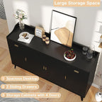 Sideboard Buffet Cabinet with Drawers: 63" Black Fluted Sideboard Cabinet with 2 Drawers and 4 Doors, Modern Wood Credenza Storage Cabinet, Large Accent Cabinets for Living Room (63")