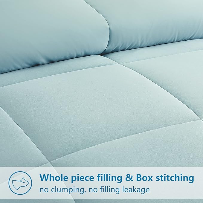 EASELAND Full Size Down Alternative Comforter - Quilted Duvet Insert for All Seasons, Soft Lightweight with Corner Tabs, Summer Winter Warm Bedding, Aqua 82×86 Inches