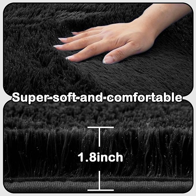 CAIYUECS Area Rug 7x10: Black Modern Indoor Soft Shaggy Fuzzy Floor Carpet for Living Room