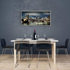 Framed Brooklyn Bridge Wall Art: Large Size New York Cityscape Skylines Night Scene Modern Picture Artwork for Home Office Decoration (48” X 24”)