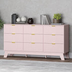 Fluted 9 Drawer Dresser, 57.1" Wide Modern Boho Chest of Drawers, Wooden Storage Dresser TV Stand for Bedroom, Living Room, Closet, Hallway, Curved Profile Design