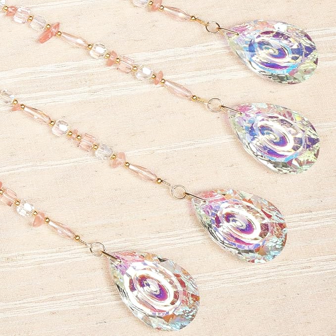 Pink Gemstone Large Moon Dream Catcher Chakra Tree of Life Dream Catcher with Crystals and Prismatic Glass Pendant Handmade Dreamcatcher Suncatcher Wall Decor for Adults Bedroom Garden Bless Gift