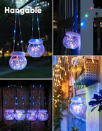 Solar Lantern Solar Lights Outdoor Waterproof 6-Pack, Solar Powered Hanging Lights Cracked Glass Hanging Globes for Christmas Decoration, Shepherd Hook, Garden Tree Ornaments,White Cap, Multi-Color