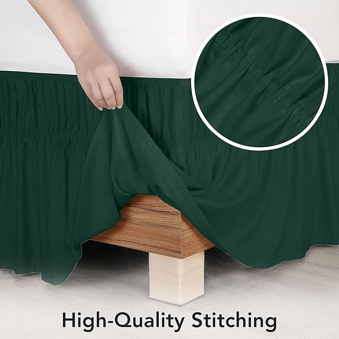Utopia Bedding King Elastic Bed Ruffle - Easy Wrap Around Ruffle - Microfiber Bed Skirt with Adjustable Elastic Belt 16 Inch Tailored Drop - Hotel Quality Bedskirt, Fade Resistant (King, Emerald)