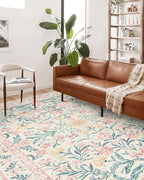 Wonnitar Machine Washable 5x7 Nursery Rug, Pink Rugs for Bedroom Girls, Boho Soft Floral Carpet Non Slip, Indoor Ultra-Thin Floor Carpet for Kid Room Living Room Dorm