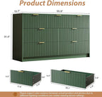 Green 7 Drawer Dresser for Bedroom, Modern Fluted Dresser with Gold Metal Handles, Wide Chest of Drawers for Bedroom, Living Room, Entryway, Hallway, 55.9" L x 15.7" D x 31.4" H