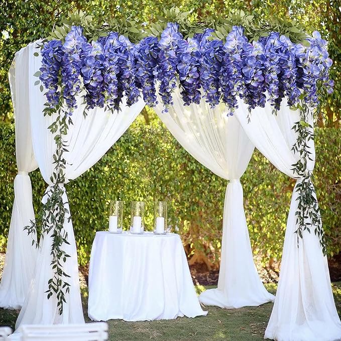 4PCS Blue Artificial Wisteria Hanging Flowers 40'' Tall Lush Fake Wisteria Flowers for Floor Vases Silk Flowers for Wedding Arch Ceremony Window Box Home Garden Backdrop Decoration (Blue)