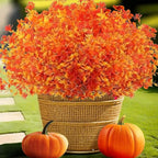 Artificial Fall Flowers for Outdoors, 10 Bundles Artificial Plants UV Resistant Fall Fake Mums Plants for Outside Halloween Christmas Porch Decoration Fall Decor(Orange(Eucalyptus))