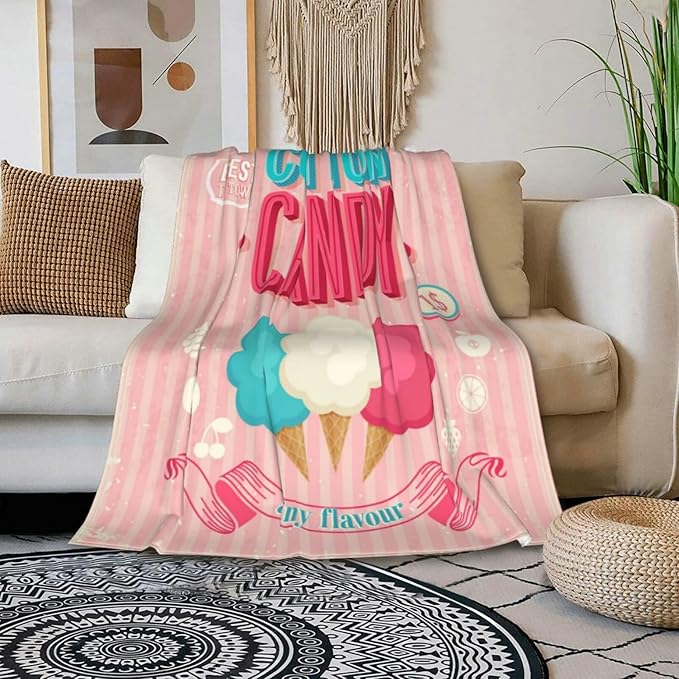 HGOD DESIGNS Candy Throw Blanket Sweet and Colorful Candy Pink Blanket Super Soft Flannel Throw Blanket Lightweight Plush Fuzzy Bed Blanket for Bedding Sofa and Travel 40"X50"