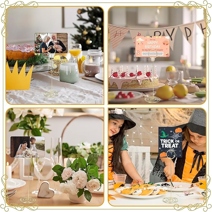 20 Pack 8.86 Inch Tall Table Number Holders Gold, Place Card Holder Gold Table Number Stands Wire Photo Holders Picture Name Menu Clips Memo Notes Cards Stand for Wedding Restaurants Birthday