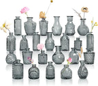 Grey Bud Vases in Bulk 24, Embossed Glass Small Vases for Flowers, Vintage Mini Flower Vase for Centerpieces, Wedding Decoration, Party, Baby Shower, Birthday, Home Decor, Living Room, Office