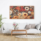 Aurlan Boho Burnt Orange Terracotta Wildflowers Framed Wall Art(40"x20"), Abstract Floral 3D Textured Canvas Artwork, Large Modern Vintage Botanical Nature Art Wall Decor for Home Office Living Room Bedroom