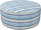 LVTXIII Outdoor Inflatable Ottoman, Fade-Resistant Round Footrest Stool D31”x H14”, Portable Patio Pouf for Garden Camping or Home Use, Stripe Layered Blue