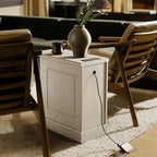 Nightstand with Charging Station, Vintage Wood End Table with 3 Drawer, Victoria Narrow Side Table, Slim Bedside Tables for Bedroom, Pre-Installation, Light Gray