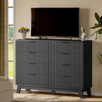 Fluted Dresser with 8 Drawers, 54" Wide Modern Chest of Drawers with Metal Handle, Wooden Dresser TV Stand, Wood Closet Clothes Storage Organizer for Bedroom, Living Room, Hallway, Solid Black
