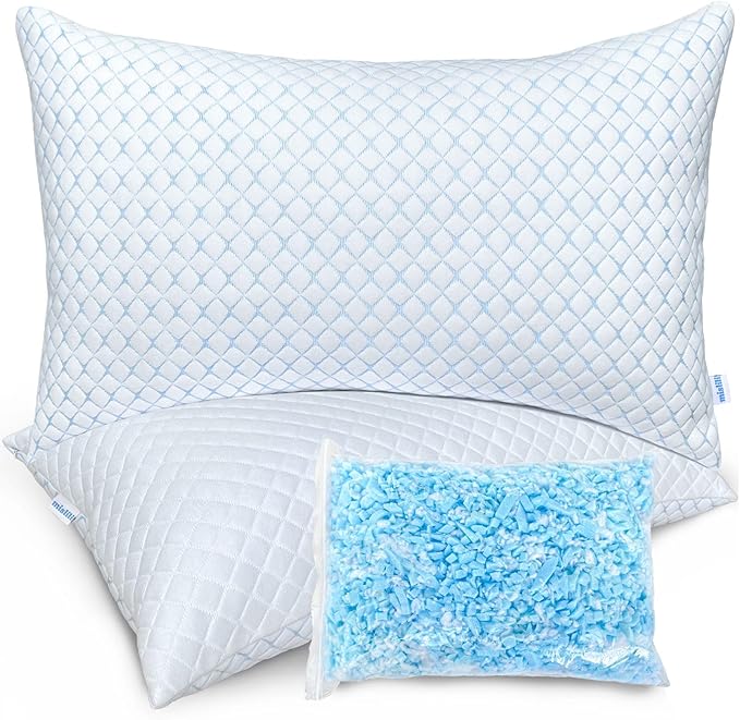 mislili Memory Foam Pillows Queen Size Set of 2, Luxury Cooling Queen Bed Pillows 2 Pack, Adjustable Frim Queen Size Pillows for Stomach Back Side Sleepers, Bed Pillows Washable with Extra Filling