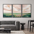SIGNWIN Framed Canvas Print Wall Art Set Pastel Watercolor Pink Cloud Sky Green Countryside Hill Nature Wilderness Illustrations Modern Art Decorative Scenic Relax/Calm for Bedroom - 16"x24"x3 Black